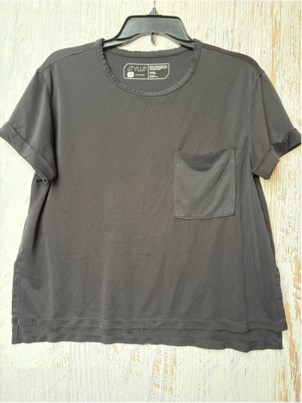 Women's Stylus Black Short Sleeve Pocket Tee Size S